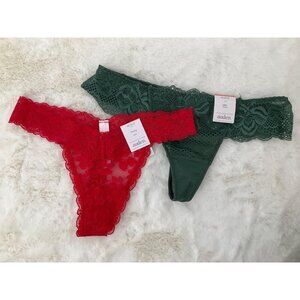 Auden 2-pair Lace Thong size XS (X-small) 0-2 Red & Green NEW